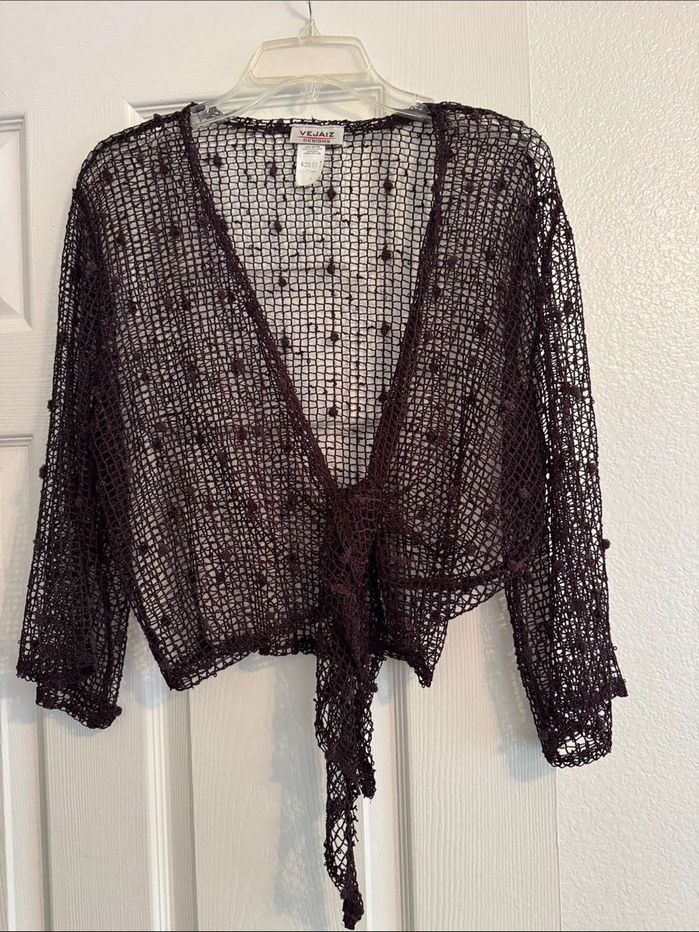Veja Open-Weave Tie-Front Shrug - Brown